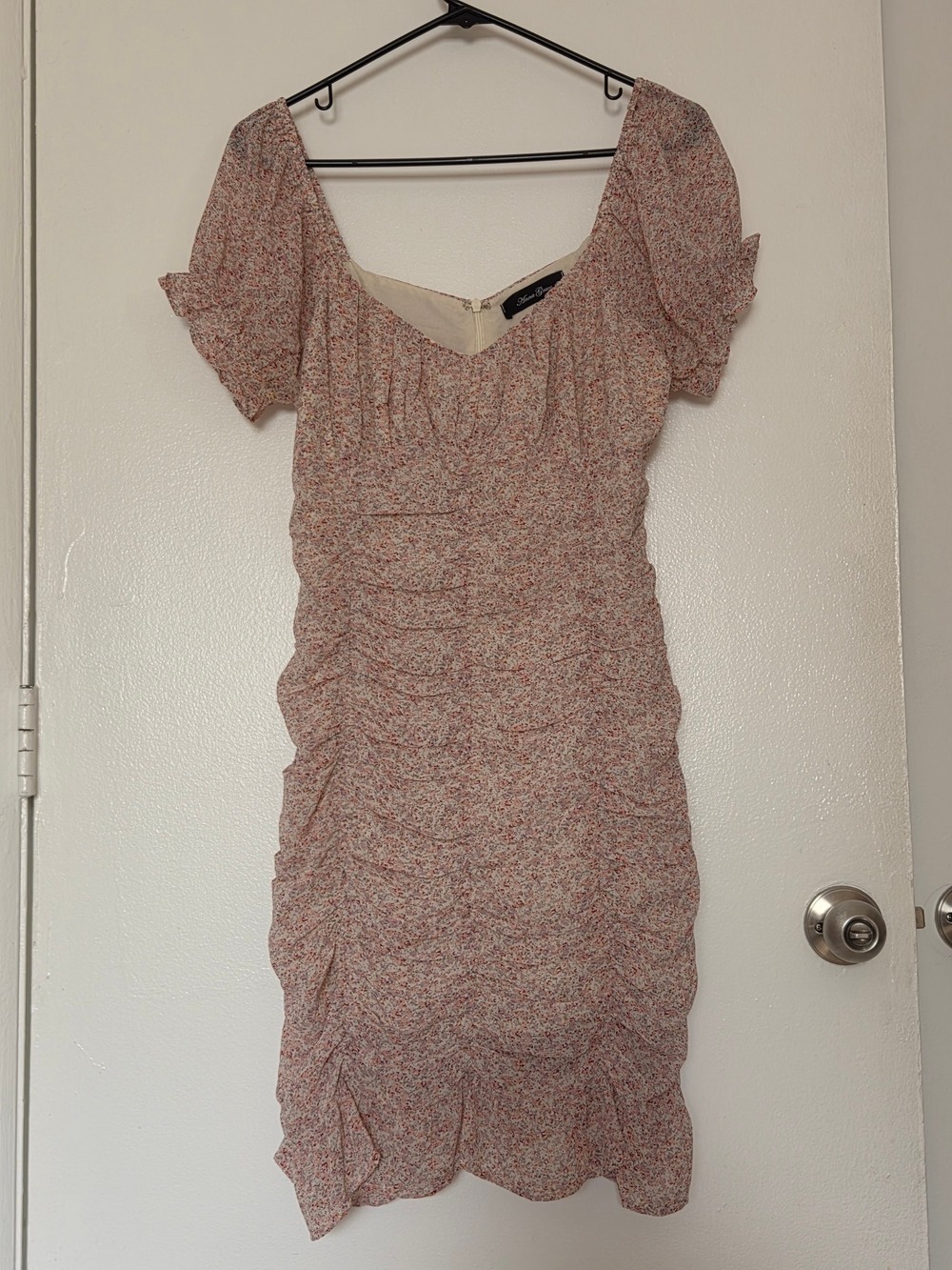 Anna Grace Pink Floral Ruched Midi Dress